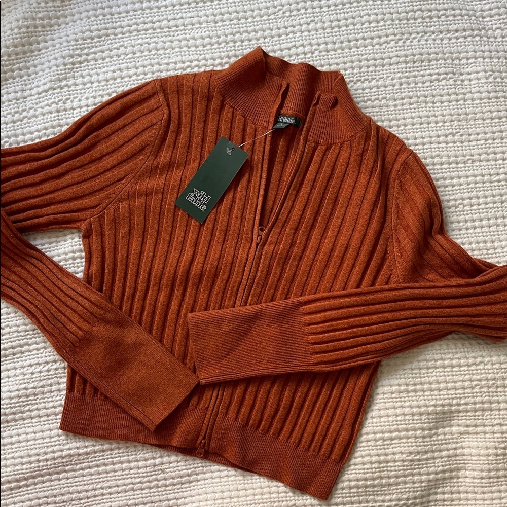 wild fable Ribbed Zip Cardigan in Burnt Orange